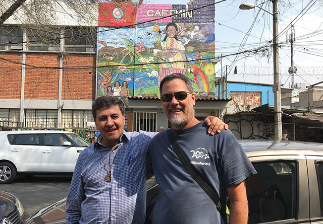 Brother Todd Patenaude, F.M.S. (right) takes people from the United States to the Mexican border for an immersion program