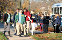 Sister Julia Walsh, F.S.P.A. chaperones students on a field trip. 