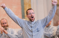 Brother Parker Jordan, B.H. rejoices at his final vows ceremony. 