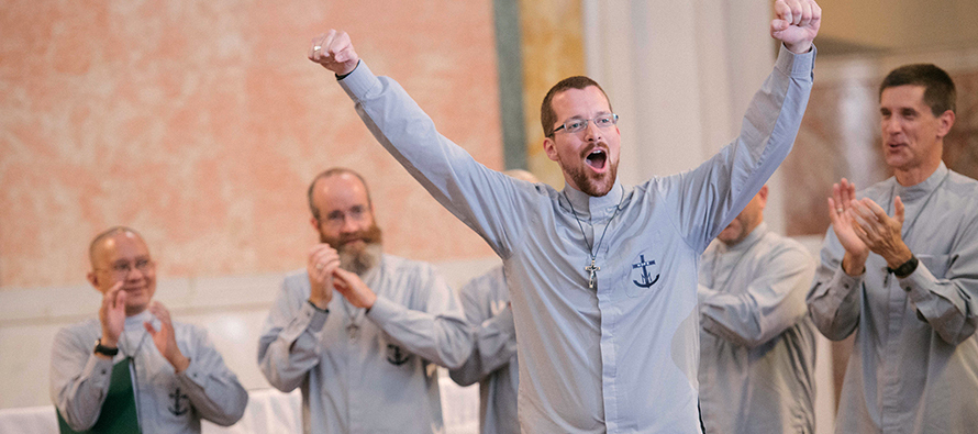 Brother Parker Jordan, B.H. rejoices at his final vows ceremony. 