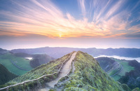 Mountain road with sunrise