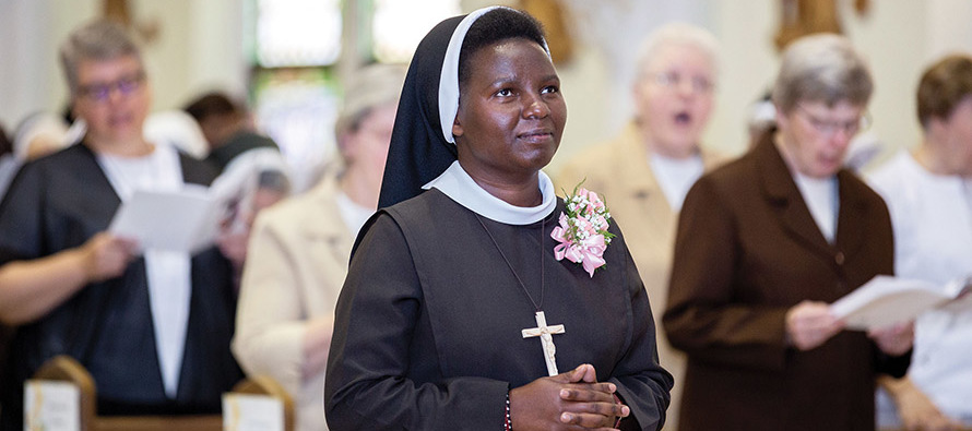 Felician Sister Maria Bakhita Waweru, C.S.S.F. prays.