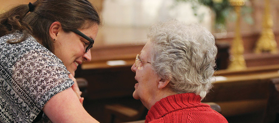 Sister Emily TeKolste, S.P. (left) greets Sister Barbara Doherty, S.P.