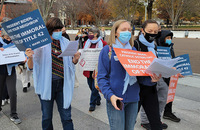 Sister Tracy Kemme, S.C. walks with other Catholic sisters in Washington, D.C., at a demonstration supporting immigration reform.