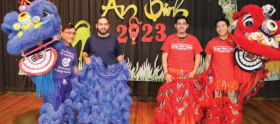 Students at Divine Word College who were on the 2023 Lion Dance Team, part of the college’s annual celebration of the Lunar New Year.